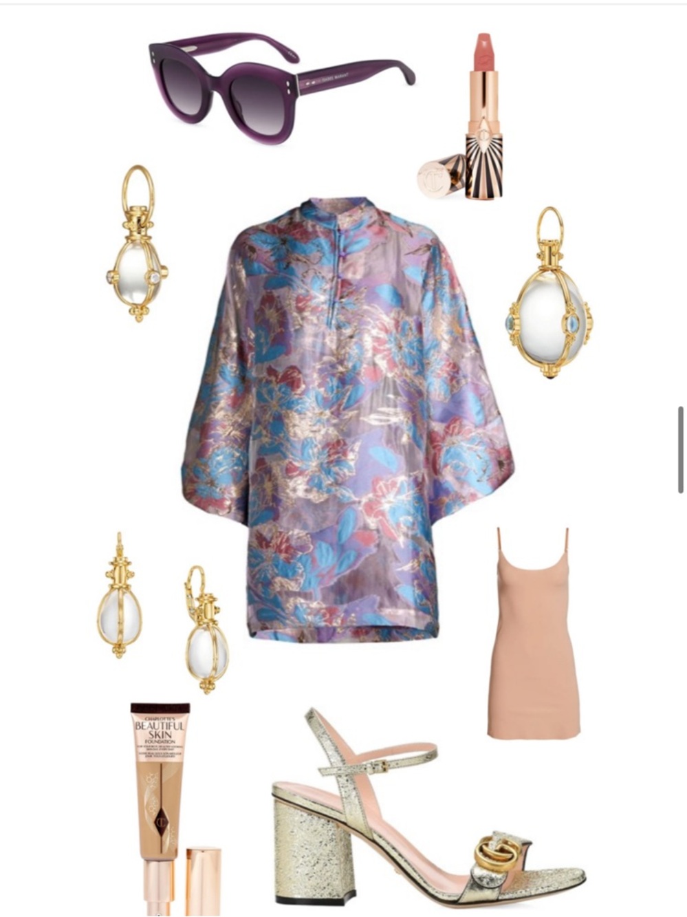 Sheer Floral Metallic Purple Tunic Dress - Brand